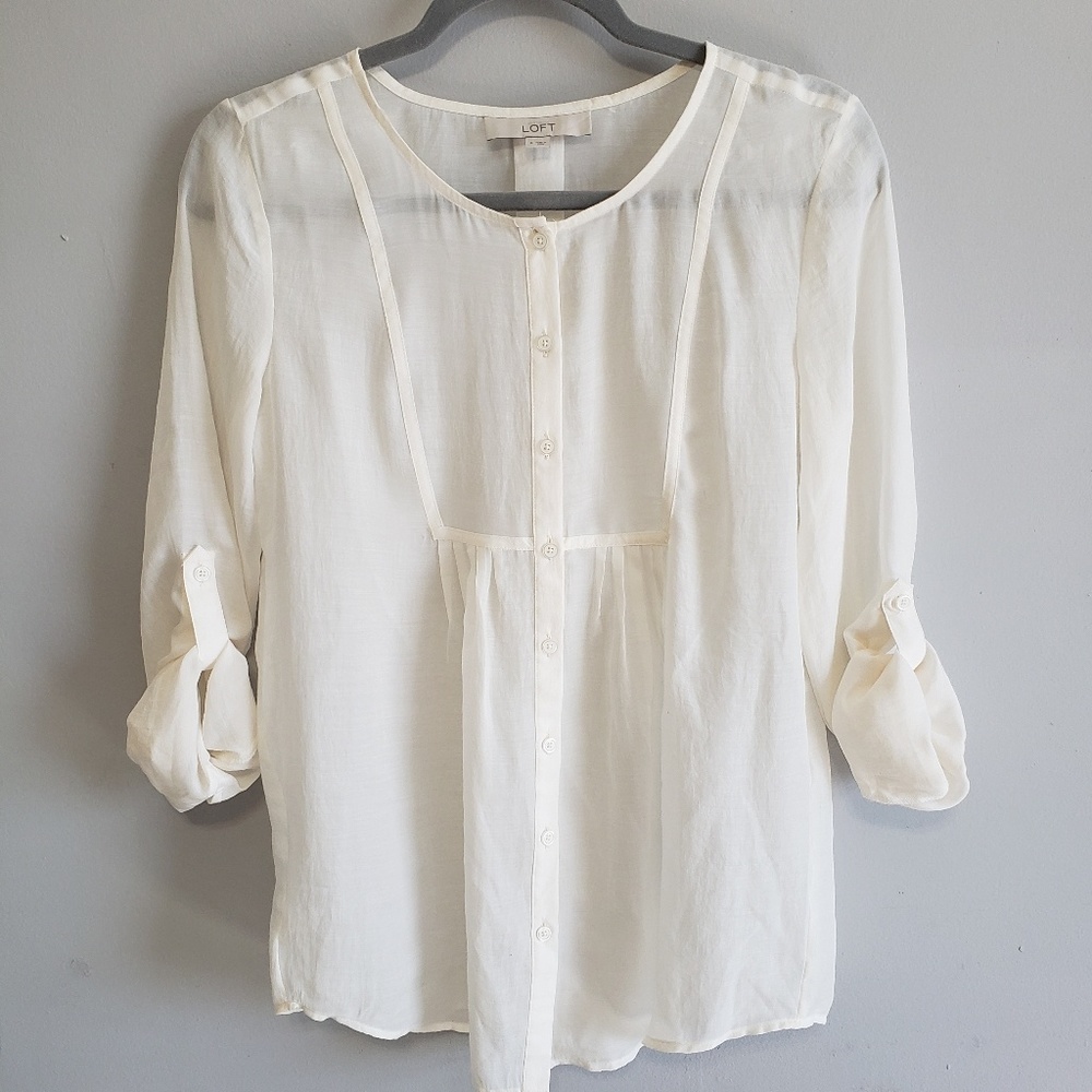 Ann Taylor Loft Sheer Shirt Blouse Cream Small
